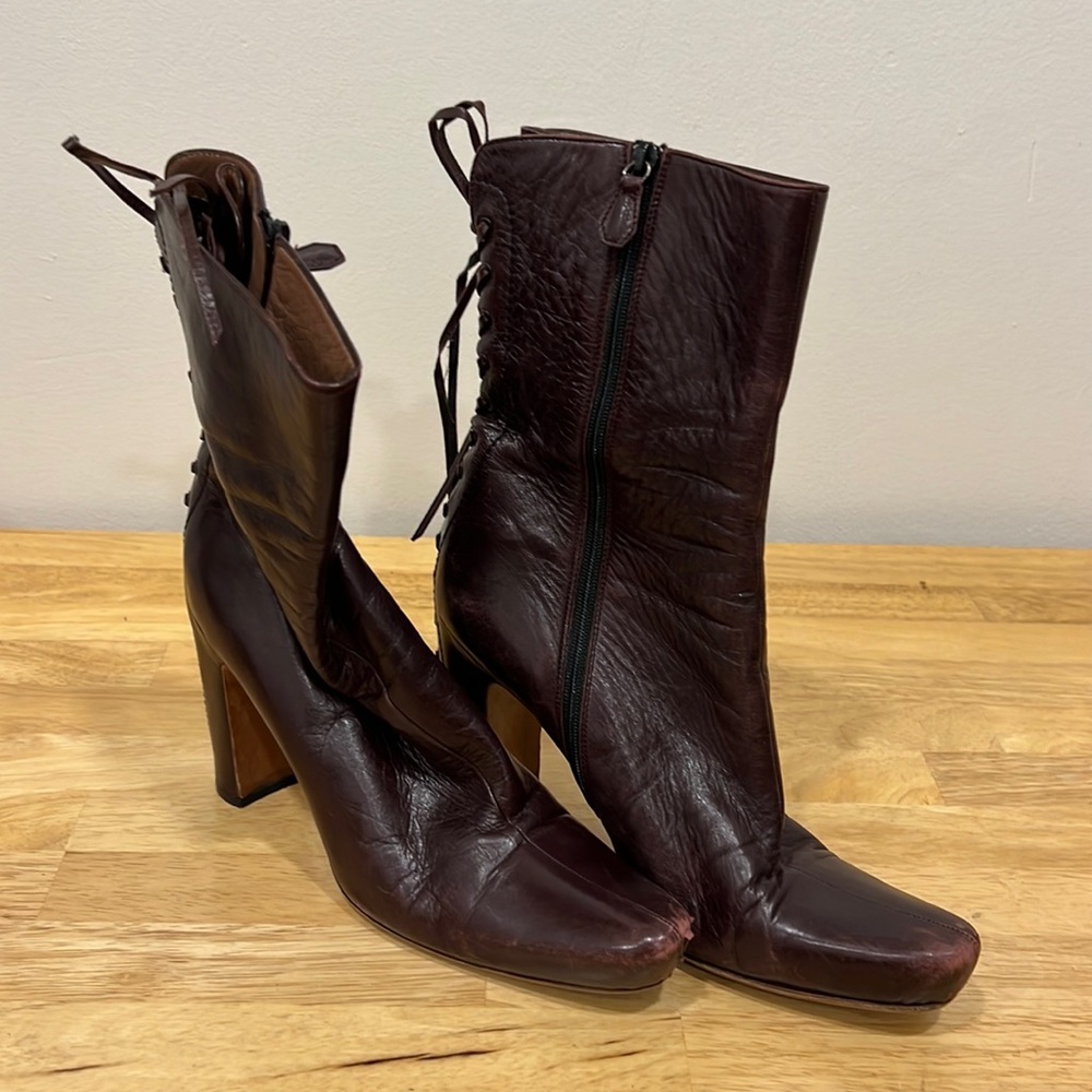 Alaïa Dark Brown Leather Lace-Up Heeled Boots